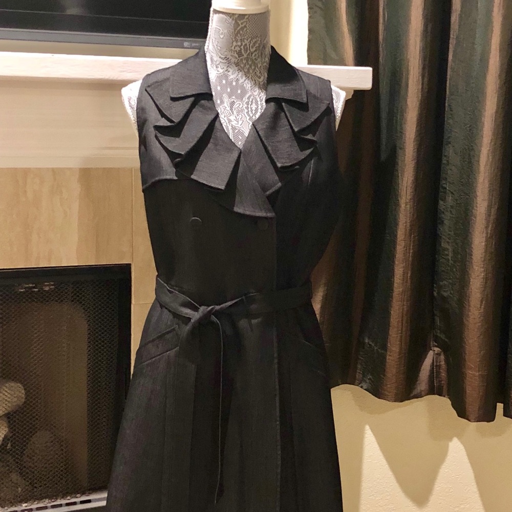 Calvin Klein Black Sleeveless Midi Dress with Ruffle Collar